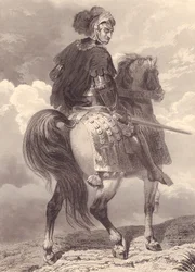 Il condottiero e politico italiano Gian Giacomo Trivulzio (1440-1518), incisione, 22x16 cm, da Galerie Historique de Versailles, Histoire de France, editore Charles Gavard, Parigi, circa 1840