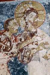 Gesù, affresco nella chiesa bizantina di Agios Georgios, Vathi, Creta, Grecia (foto)