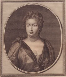Ritratto di Anna Stuart, Regina di Gran Bretagna (1665-1714), incisione su rame di John Goldar (1729-1795) da un dipinto di G Kneller