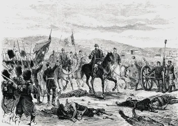 Il principe Carol di Romania ispeziona le truppe dopo la quarta battaglia di Pleven, guerra russo-turca