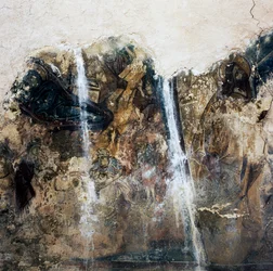 Resti di affresco nella chiesa bizantina di Agios Georgios Xifoforos, Apodoulou, Creta, Grecia