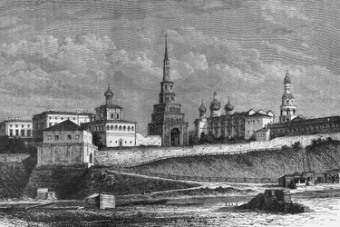 Il Cremlino di Kazan, disegno di de Bar da fotografia, incisione, Russia