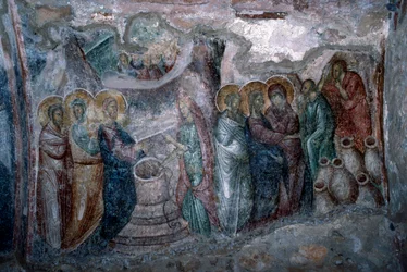 Le nozze di Cana, affresco nella chiesa di Agia Sophia