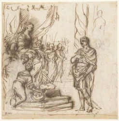 Generale davanti a una regina sul suo trono
