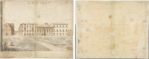 Diciotto vedute di Roma: Il Collegio di Propaganda Fide (recto); Schizzi di finestre e pilastri del piano attico del Collegio di Propaganda Fide (verso)