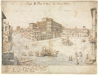 Diciotto vedute di Roma: La Piazza Barberini recto..., 1665