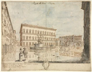 Diciotto vedute di Roma: La Piazza Farnese recto, 1664