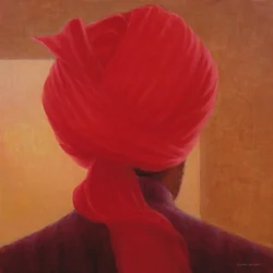 Turbante rosso su ambra, Deoghar