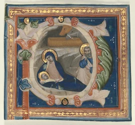 Iniziale istoriata P ritagliata da un Graduale: La Natività, c. 1350-1375