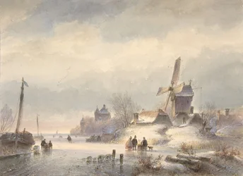 Paesaggio invernale con fiume ghiacciato
