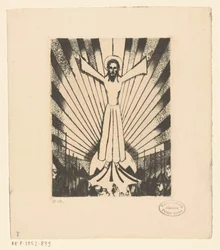 Cristo con le braccia aperte in un paesaggio collinare