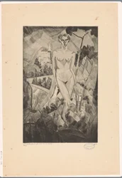 Donna nuda in un paesaggio collinare