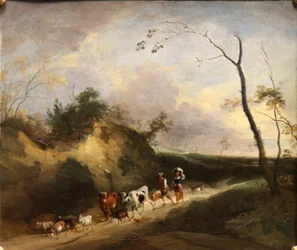 Paesaggio con figure e animali.