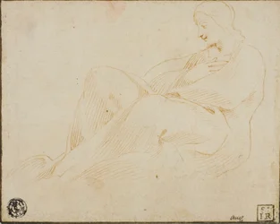 Donna seduta drappeggiata di profilo