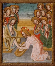 Lavanda dei piedi, (dettaglio) da Storie di Cristo, altare portatile di pittore lombardo anonimo