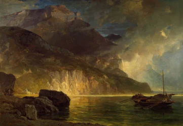 Il Frohnalpstock sulle rive del Lago dei Quattro Cantoni durante un temporale