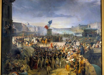 La Guardia nazionale di Parigi, riunita sul Pont Neuf, parte per l