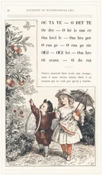 Ottava, Odette, Ordine, Obbedienza, Ombrello, Ombra, Arancia, Aranciera, Occhio, Garofano, Ombra, Uccelli, Odore, pagina 28 - Alfabeto di Mademoiselle Lili, di L. Froelich e di un papà (Hetzel stesso). Bibliothèque & Magasin d