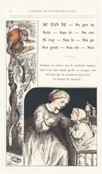 Suzanne, Saggezza, Cura, Salute, Zucchero, Sciroppo, Salice, Scimmia, Serpente, Topo, Suono, pagina 32 - Alfabeto di Mademoiselle Lili, di L. Froelich e di un papà (Hetzel stesso). Bibliothèque & Magasin d