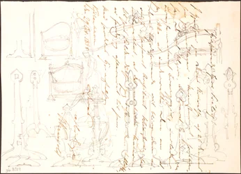 Schizzi di mobili disegnati su una lettera