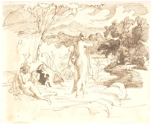 Tre donne che fanno il bagno in un lago