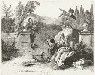 Rinaldo e Armida spiati da Ubaldo e Carlo