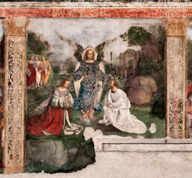 Vita di Santa Cecilia: la santa e San Valeriano incoronati da un angelo