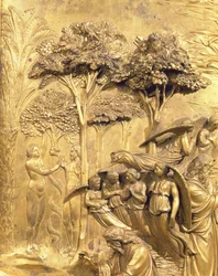 La Storia di Adamo, (dettaglio) della Tentazione di Adamo ed Eva, da uno dei pannelli originali delle Porte Est del Battistero (post restauro)