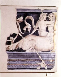 Frammento di un affresco raffigurante un centauro e una figura femminile