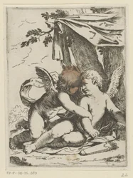Due putti sotto un tendone