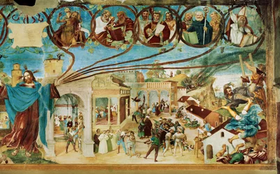 Lato destro della Capella Suardi, Chiesa di Santa Barbara in ... (pittura murale)