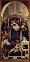 La Vergine e il Bambino con Santa Domenica, San Gregorio e San Urbano - Parte centrale del polittico di Recanati (1508)