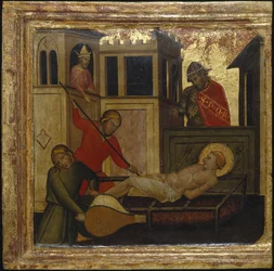 Il martirio di San Lorenzo. Scene della vita di San Lorenzo, predella, ca 1412