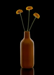 Vaso marrone con fiori dai toni caldi