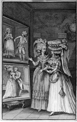 Illustrazione di Louis Binet (1744-1800) per il libro di Nicolas Edme Restif de La Bretonne «Les Parisiennes», ovvero XL caratteri generali tratti dai costumi odierni, adatti a servire all