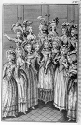 Illustrazione di Louis Binet (1744-1800) per il libro di Nicolas Edme Restif de La Bretonne «Le parigine, ovvero XL caratteri generali tratti dai costumi moderni, adatti all