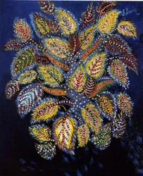 Fiori screziati su sfondo blu, 1929