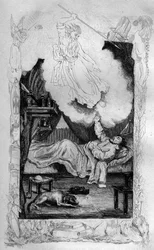 Perché non ti sei convertito morirai... incisione dal disegno di M. de Sainson per il libro di Daniel Defoe "Robinson Crusoe" edizione francese del 1837