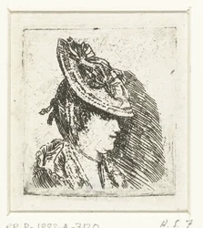 Studio della testa di una giovane donna con cappello
