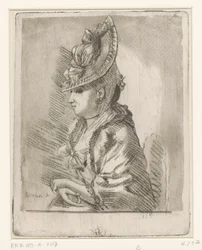 Ritratto di una giovane dama con cappello di profilo a sinistra