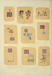 Frammenti di pitture geroglifiche azteche, dal Codice Telleriano-Remensis, illustrazione da 
