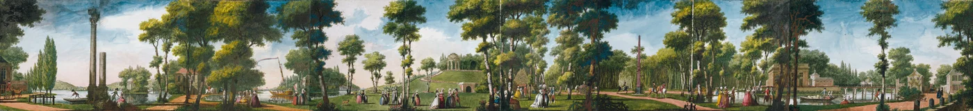 Figure che camminano in un parco