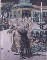 La figlia del Sultano di Babilonia che danza, illustrazione dal Decameron di Boccaccio pubblicata dalla Navarre Society anni 