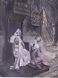 La signora e il frate, illustrazione dal Decameron di Boccaccio pubblicato dalla Navarre Society anni 
