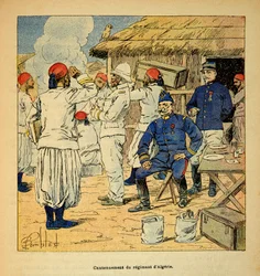 La guerra in Madagascar - Storia aneddotica delle spedizioni francesi del 1885-1895 di Henri Galli dit Galllichet (1854-1922), illustrata da Louis Bombled (1862-1927): Cantonamento del Reggimento d