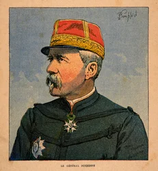 La guerra in Madagascar - Storia aneddotica delle spedizioni francesi del 1885-1895 di Henri Galli dit Galllichet (1854-1922), illustrata da Louis Bombled (1862-1927): Ritratto del generale Duchesne (1837-1918) Comandante in capo delle forze di spedizione 