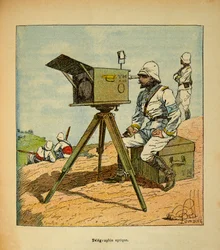La guerra in Madagascar - Storia aneddotica delle spedizioni francesi del 1885-1895 di Henri Galli detto Galllichet (1854-1922), illustrato da Louis Bombled (1862-1927): Telegrafia ottica nel 1895