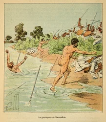 La guerra in Madagascar-Storia aneddotica delle spedizioni francesi del 1885-1895 di Henri Galli, illustrato da Louis Bombled: Sakalaves attaccano i negoziatori francesi a Marosakoa nel 1895