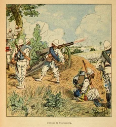 La guerra in Madagascar-Storia aneddotica delle spedizioni francesi del 1885-1895 di Henri Galli detto Galllichet (1854-1922), illustrato da Louis Bombled (1862-1927): Difesa di Tsarasaotra nel 1895, Collezione privata