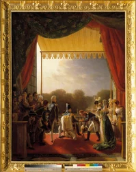 Luigi XVIII, circondato dai membri della famiglia reale, assiste dal balcone delle Tuileries al ritorno dell